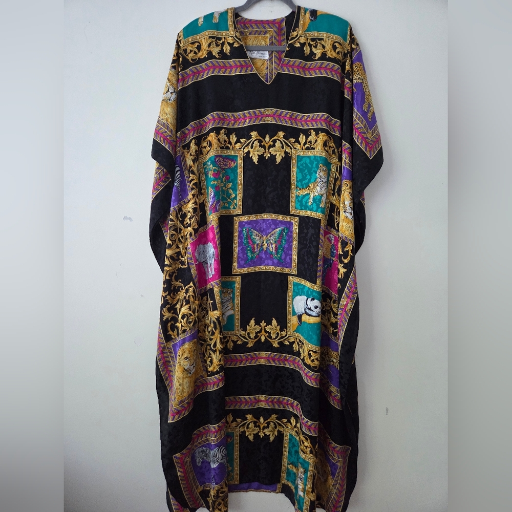 Ruth Norman Vintage Neiman Marcus Colorful Animal Print Kaftan Caftan Dress OS - Picture 3 of 16